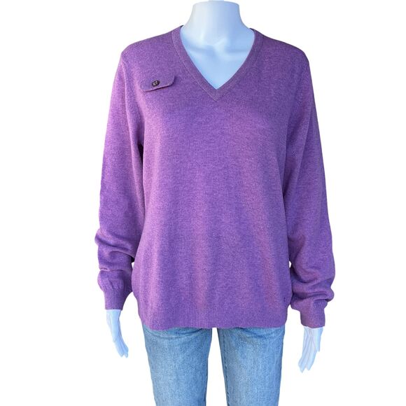 Bobby Jones Cashmere Merino Sweater Womens Size L Purple V-Neck Golf Old Money - Picture 2 of 14
